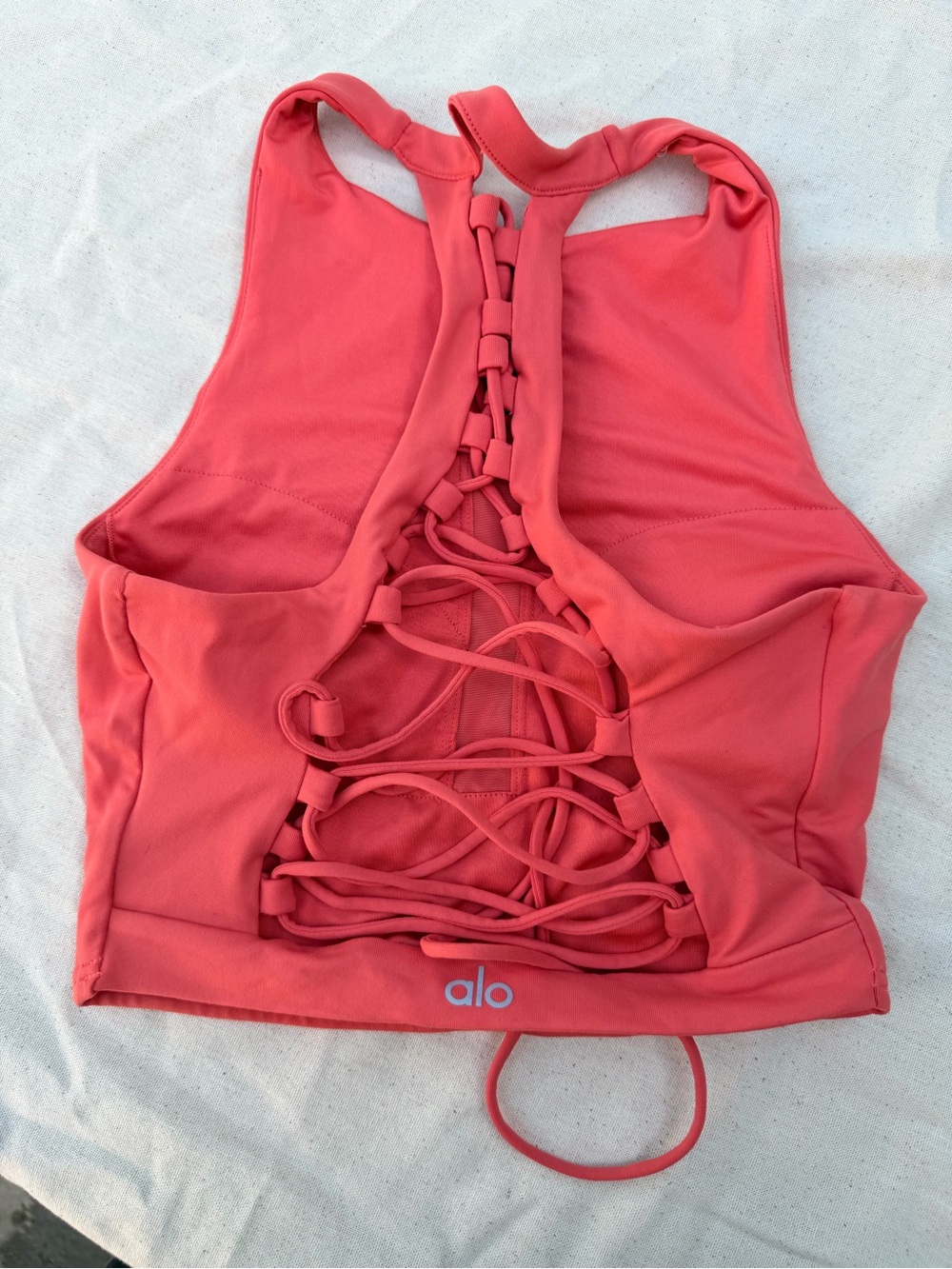 ALO Yoga movement strappy Coral Lace-Up Back Sports Bra